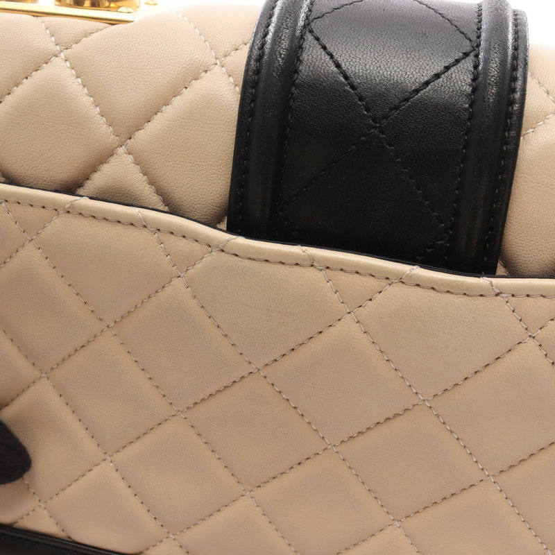 香奈兒 (CHANEL) Matelasse 羊皮單肩包，黑色/米色，二手，女士，金色五金-8