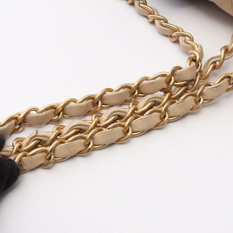 香奈兒 (CHANEL) Matelasse 羊皮單肩包，黑色/米色，二手，女士，金色五金-12