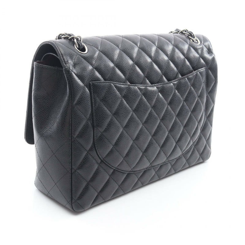 香奈兒 Jumbo Matelasse 34 單翻蓋鏈條肩背包，黑色皮革，二手 CC-1