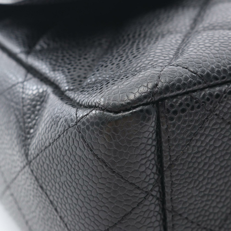 香奈兒 Jumbo Matelasse 34 單翻蓋鏈條肩背包，黑色皮革，二手 CC-6