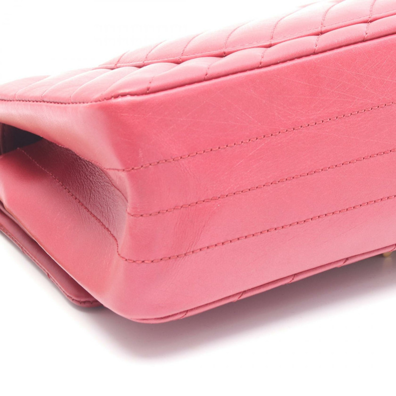 香奈兒 2.55 人字紋 V 型縫線 W 型翻蓋鏈條肩背包,紅色皮革,二手,金色五金 CC-6