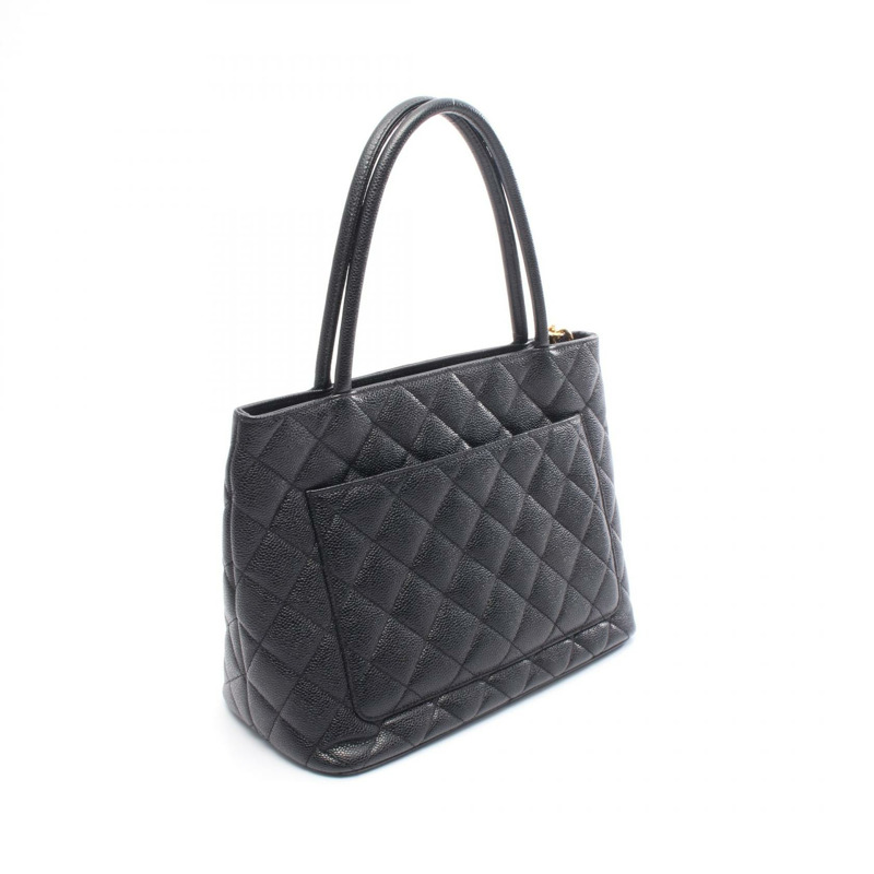 香奈兒 (CHANEL) Medallion 手提包 A01804 黑色粒面小牛皮 二手 女士 金色五金 CC-1