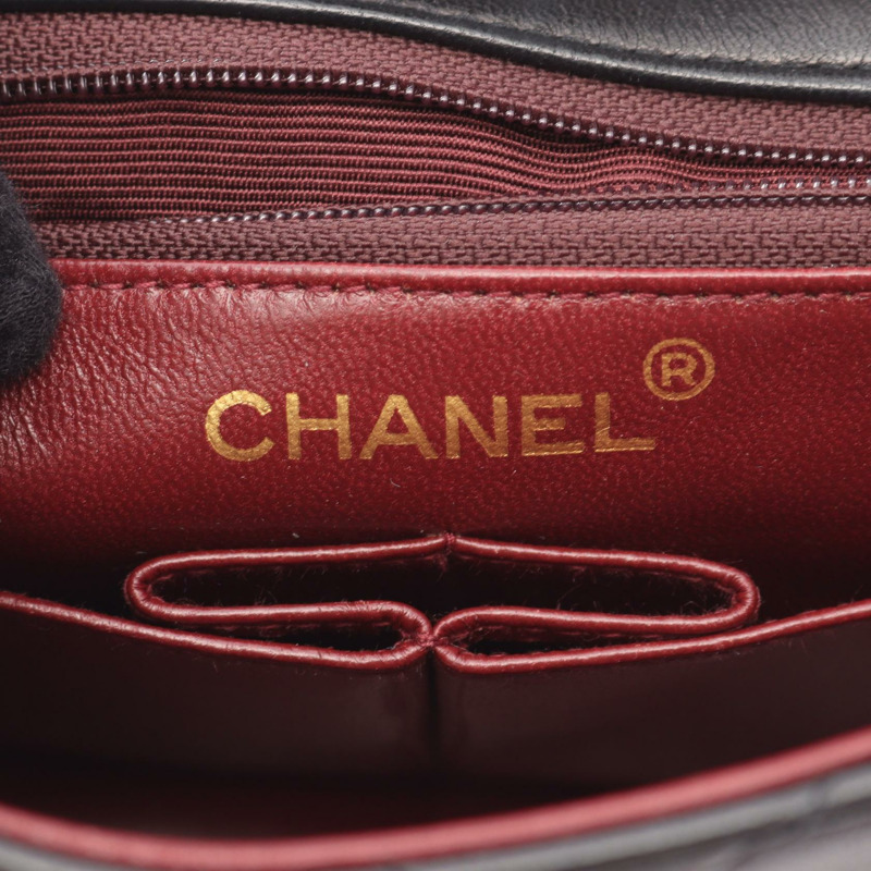 香奈兒 (CHANEL) 迷你絎縫 20 鏈條肩背包 A01163 羊皮 黑色 二手 金色五金-3