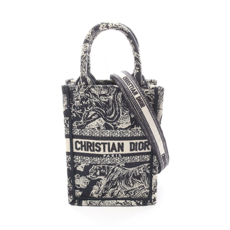 Christian Dior BOOK TOTE 迷你手機肩斜背包帆布海軍藍二手-0