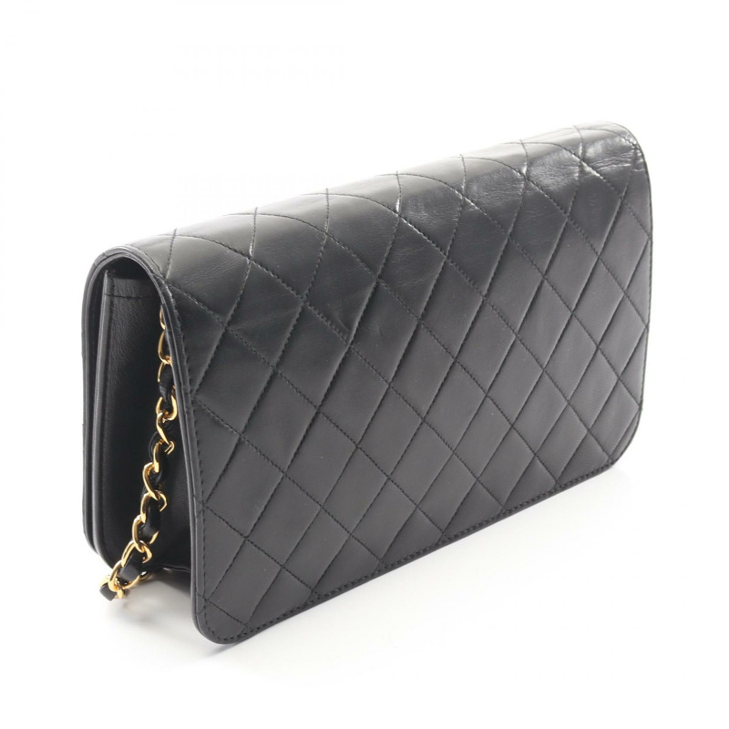 香奈兒 (CHANEL) 絎縫全翻蓋鏈條單肩包，羊皮材質，黑色，二手，女士款，金色五金-1