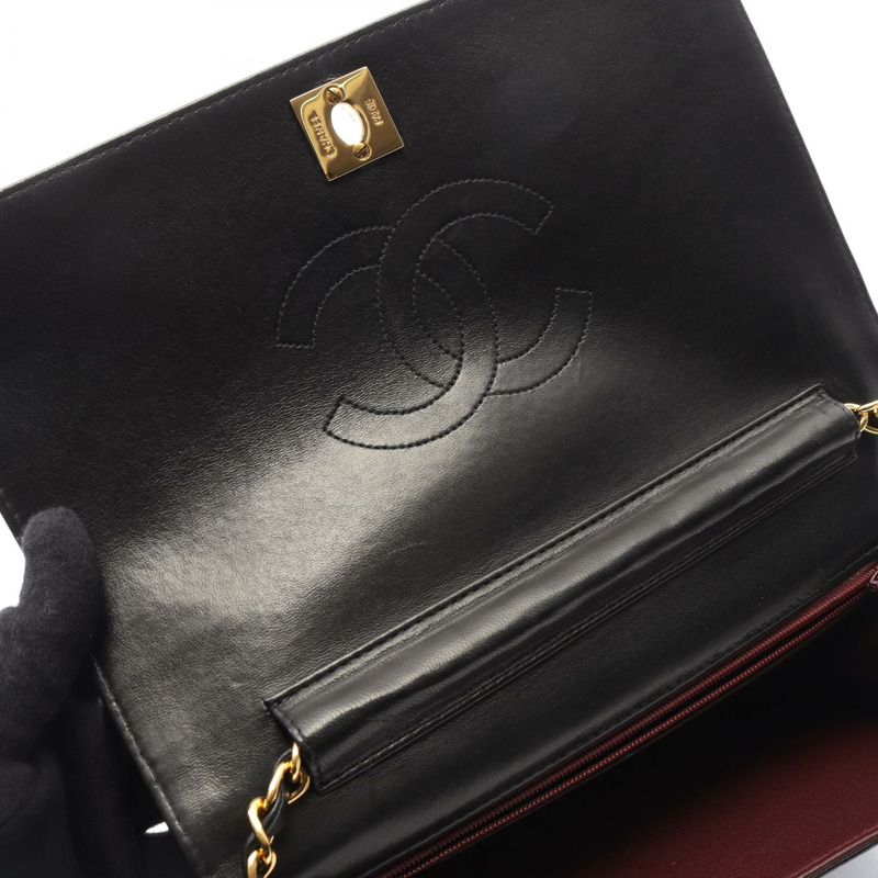 香奈兒 (CHANEL) 絎縫全翻蓋鏈條單肩包，羊皮材質，黑色，二手，女士款，金色五金-5