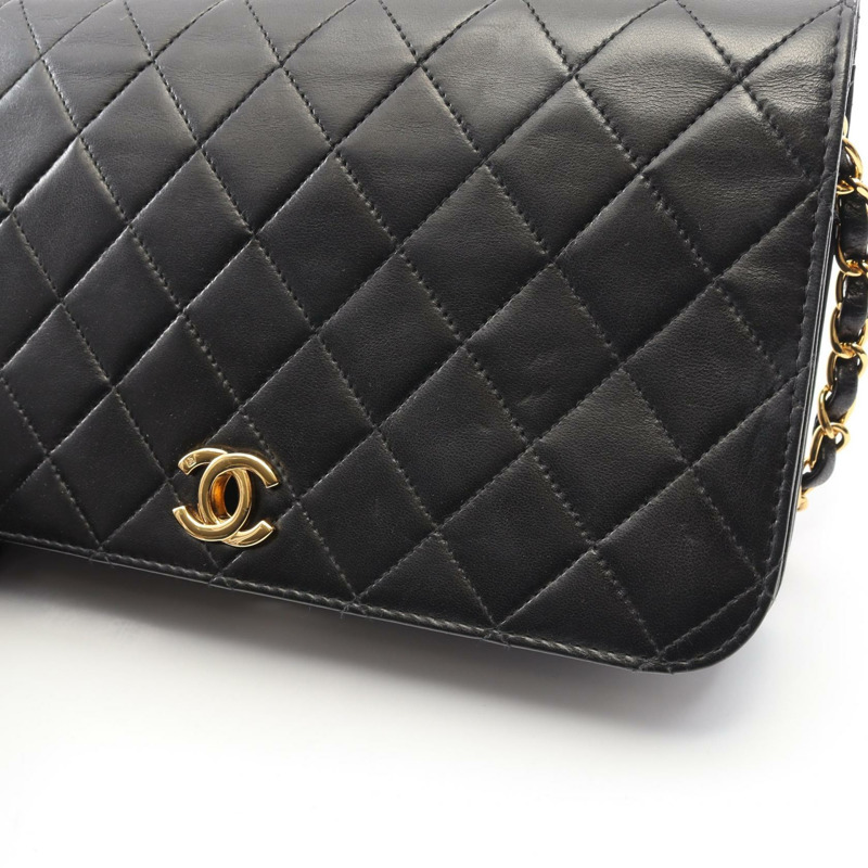 香奈兒 (CHANEL) 絎縫全翻蓋鏈條單肩包，羊皮材質，黑色，二手，女士款，金色五金-8