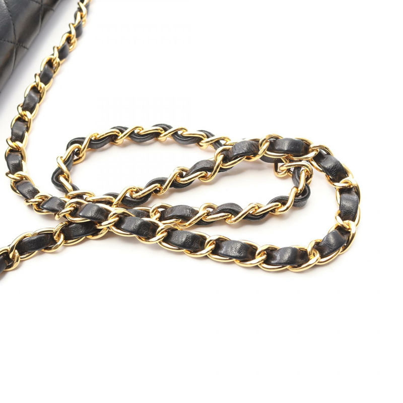 香奈兒 (CHANEL) 絎縫全翻蓋鏈條單肩包，羊皮材質，黑色，二手，女士款，金色五金-10