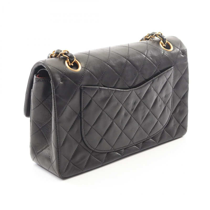 香奈兒 (CHANEL) Matelasse W 翻蓋鏈條單肩背包，羊皮材質，黑色，二手，金色五金-1
