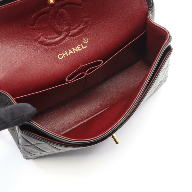 香奈兒 (CHANEL) Matelasse W 翻蓋鏈條單肩背包，羊皮材質，黑色，二手，金色五金-2