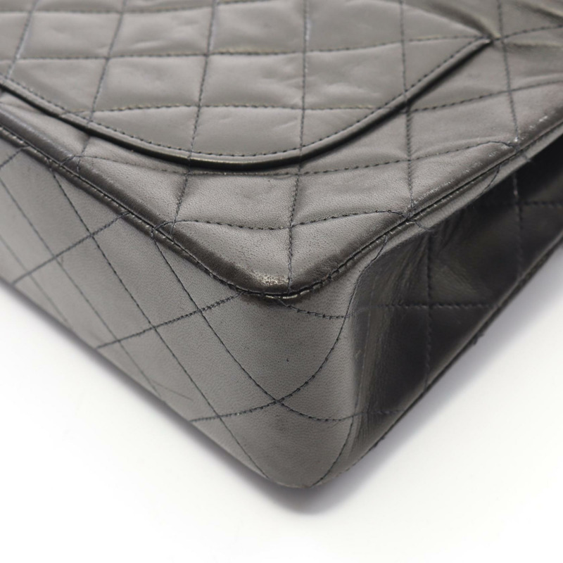 香奈兒 (CHANEL) Matelasse W 翻蓋鏈條單肩背包，羊皮材質，黑色，二手，金色五金-7