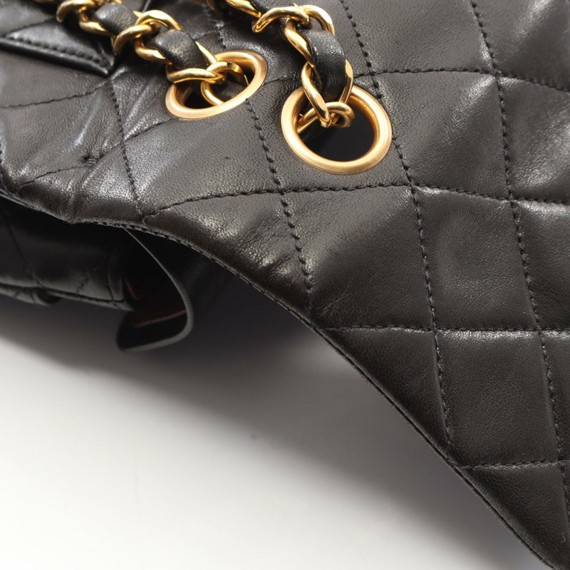 香奈兒 (CHANEL) Matelasse W 翻蓋鏈條單肩背包，羊皮材質，黑色，二手，金色五金-9