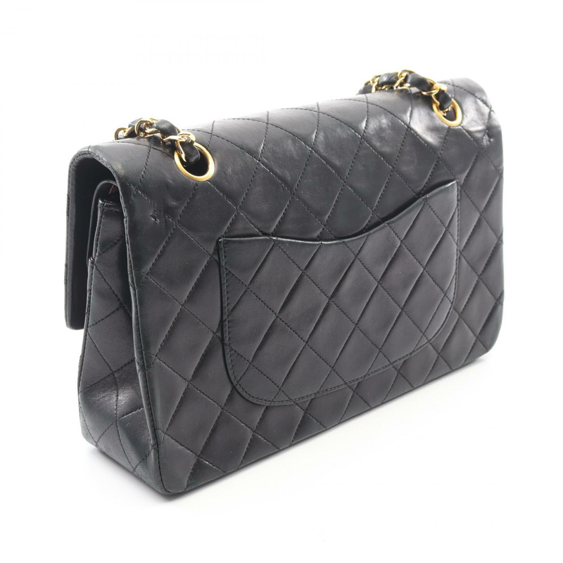 香奈兒 (CHANEL) Matelasse W 翻蓋鏈條單肩包，羊皮材質，黑色，二手，女士款，金色五金-1
