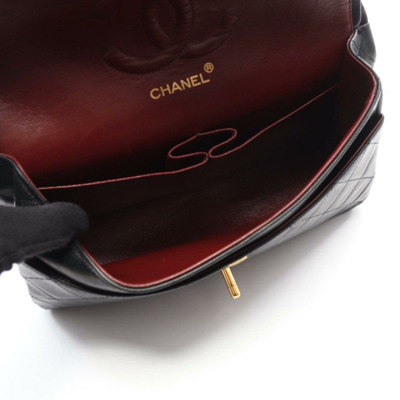 香奈兒 (CHANEL) Matelasse W 翻蓋鏈條單肩包，羊皮材質，黑色，二手，女士款，金色五金-2