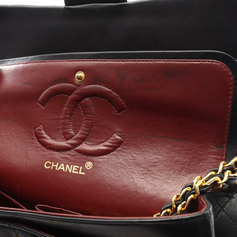 香奈兒 (CHANEL) Matelasse W 翻蓋鏈條單肩包，羊皮材質，黑色，二手，女士款，金色五金-5
