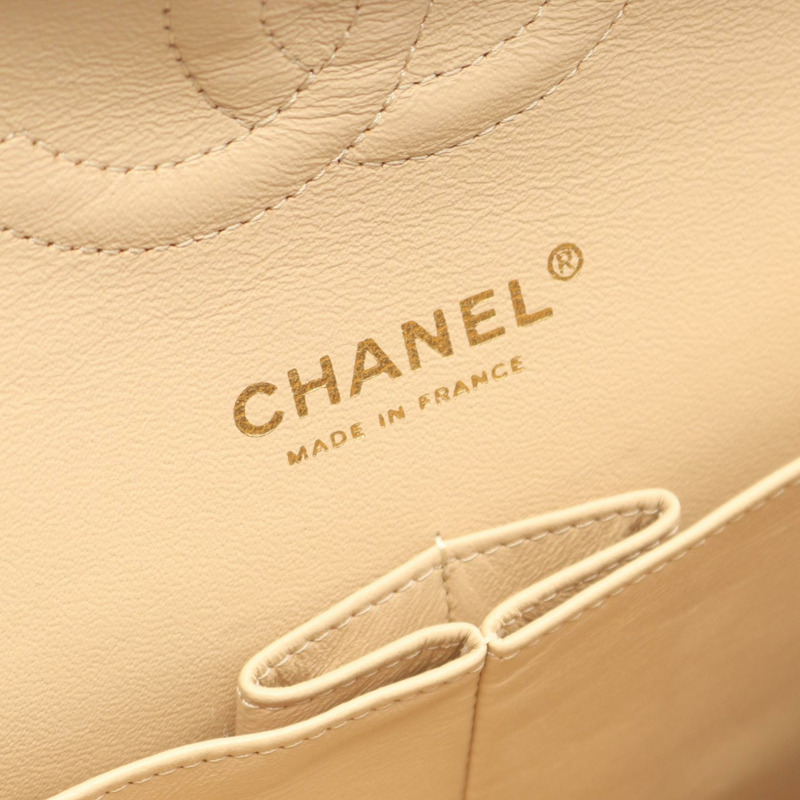 香奈兒 (CHANEL) Matelasse W 翻蓋肩鏈包 A01112 米色皮革 二手 金色五金-3