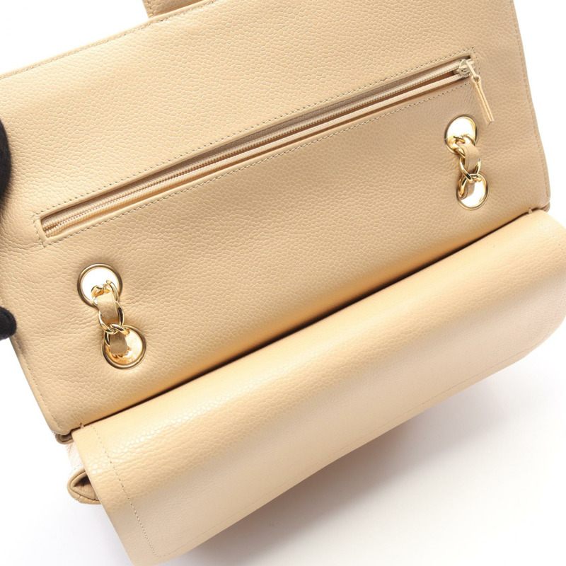 香奈兒 (CHANEL) Matelasse W 翻蓋肩鏈包 A01112 米色皮革 二手 金色五金-5