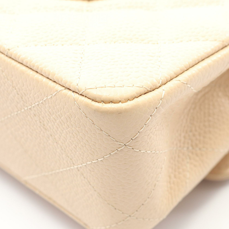 香奈兒 (CHANEL) Matelasse W 翻蓋肩鏈包 A01112 米色皮革 二手 金色五金-6