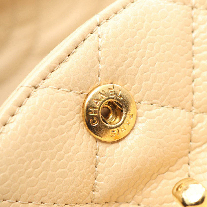 香奈兒 (CHANEL) Matelasse W 翻蓋肩鏈包 A01112 米色皮革 二手 金色五金-8