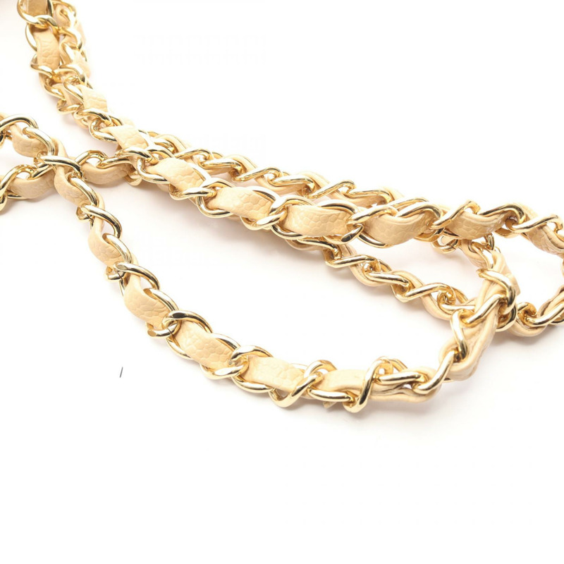 香奈兒 (CHANEL) Matelasse W 翻蓋肩鏈包 A01112 米色皮革 二手 金色五金-9