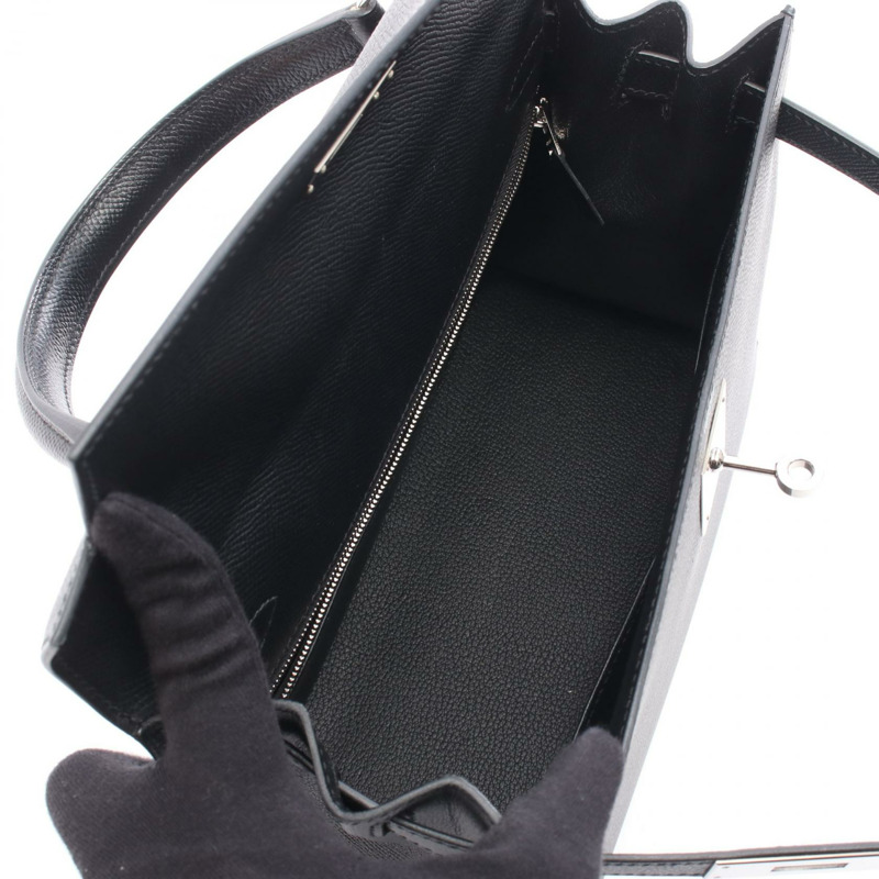 愛馬仕 Kelly 28 單肩手提包 Y 外側縫線 Epsom 黑色 二手 女士 SHW-2