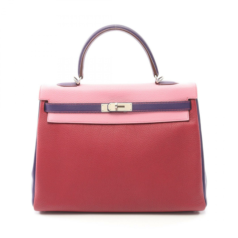 愛馬仕 Kelly 35 單肩手提包，內襯縫線 Togo 皮革，寶石紅/黑醋栗色，配銀色五金配件。-0