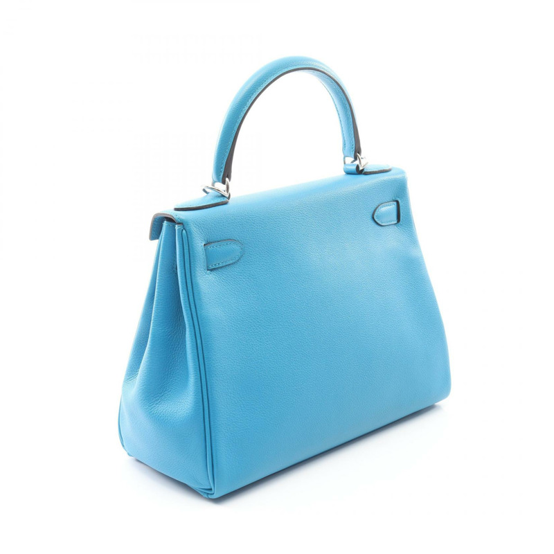 愛馬仕 Kelly 28 單肩手提包，Evercolor 皮革，藍色 Zanzibar 款，二手，帶五金配件。-1