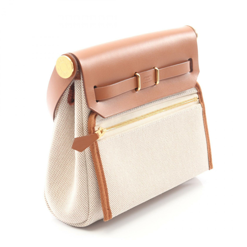 愛馬仕 Herbag Zip Mini 單肩斜背包 K Toile H 帆布 Hunter 米白色 GHW-1