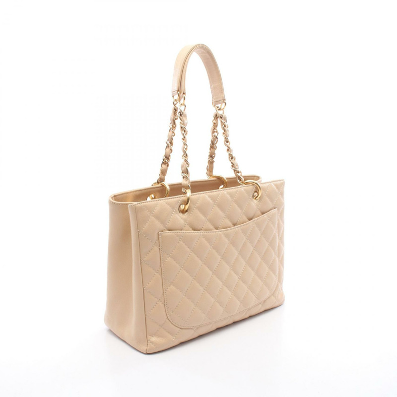 香奈兒 (CHANEL) Matelasse Grand Shopping GST 手提鏈條單肩背包，米色皮革，金色五金-1