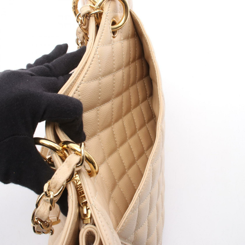 香奈兒 (CHANEL) Matelasse Grand Shopping GST 手提鏈條單肩背包，米色皮革，金色五金-6