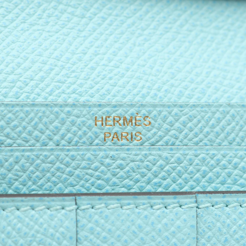 愛馬仕 Bearn Soufflet 雙折長皮夾 X Epsom Blue 環礁色 二手 GHW 女士-4