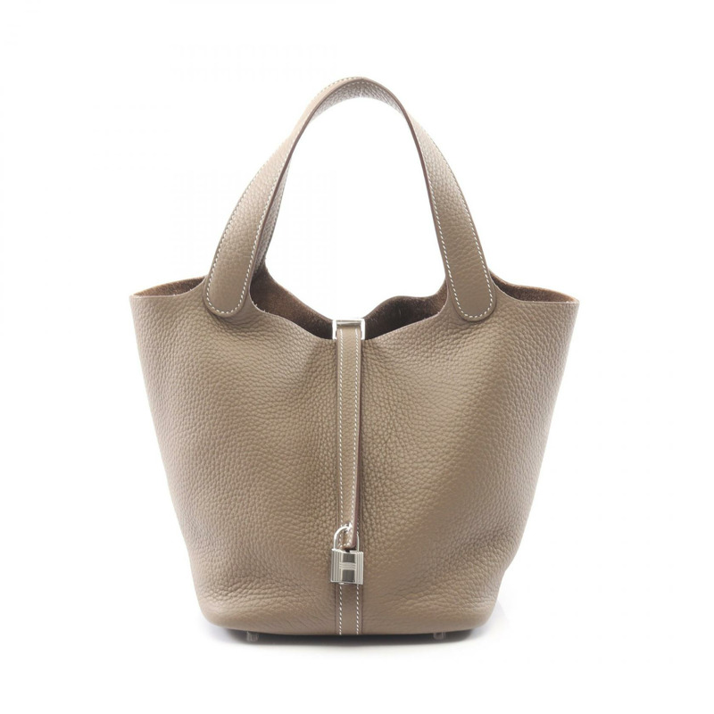 愛馬仕 Picotin Lock MM 托特水桶包 K Taurillon Clemence Etoupe 二手 SHW-0