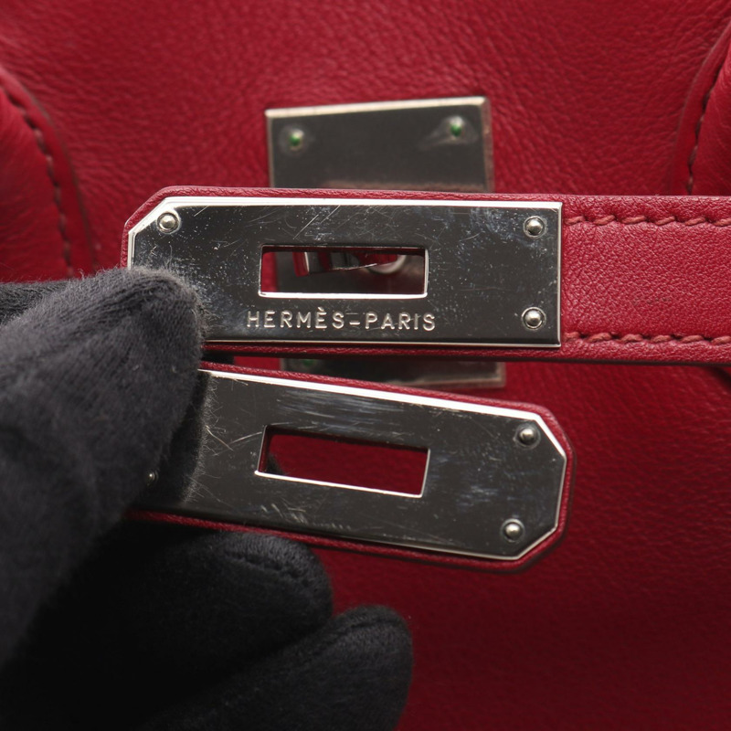 愛馬仕 Birkin 35 手提包，O Swift 皮革，粉紅色寶石紅，二手，帶五金配件-9