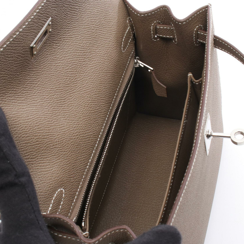 愛馬仕 Kelly 25 單肩手提包 K 外側縫線 Epsom 淺褐色 二手 SHW-2