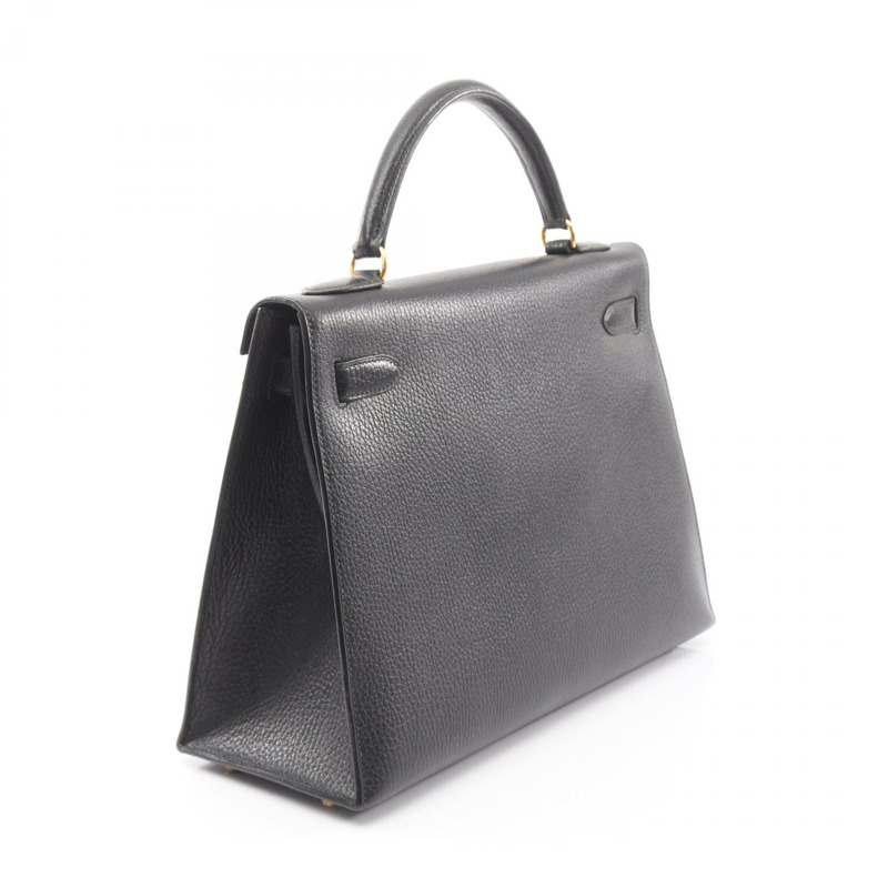愛馬仕 Kelly 32 手提包,黑色,外側縫線 Ardennes 皮革,二手,金色五金-1