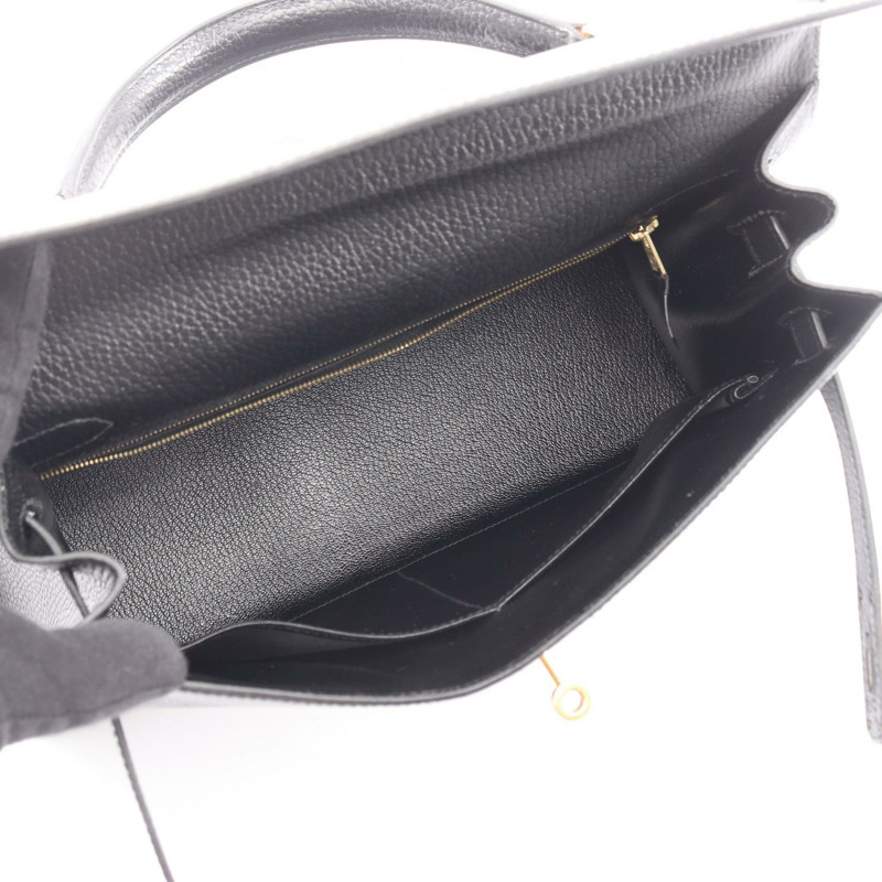 愛馬仕 Kelly 32 手提包,黑色,外側縫線 Ardennes 皮革,二手,金色五金-2