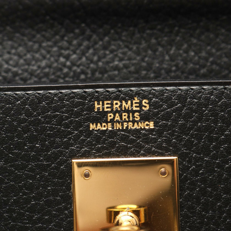 愛馬仕 Kelly 32 手提包,黑色,外側縫線 Ardennes 皮革,二手,金色五金-3