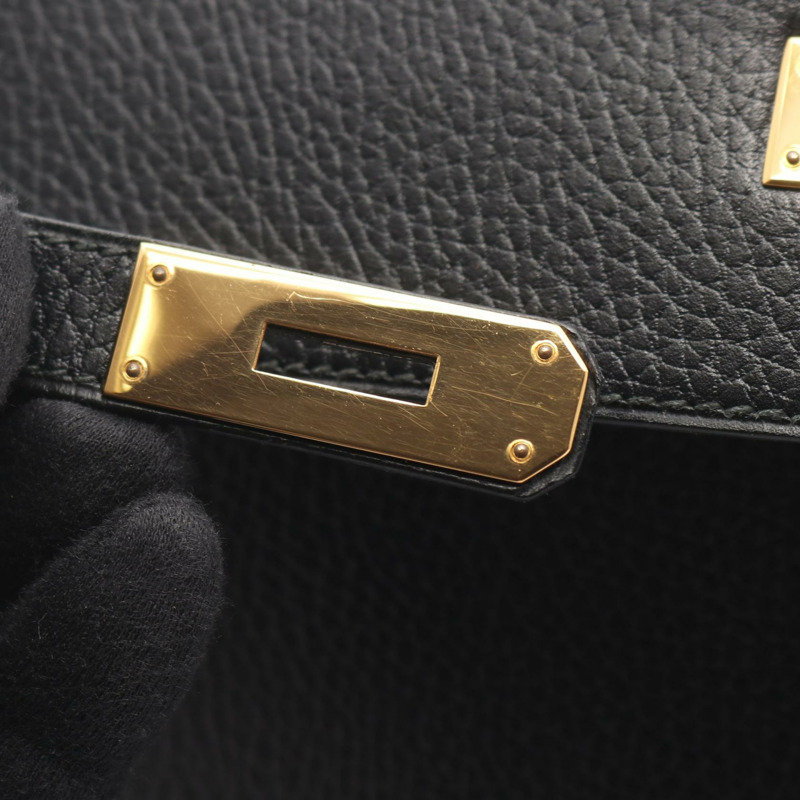 愛馬仕 Kelly 32 手提包,黑色,外側縫線 Ardennes 皮革,二手,金色五金-6