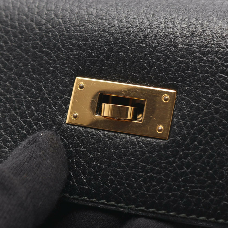 愛馬仕 Kelly 32 手提包,黑色,外側縫線 Ardennes 皮革,二手,金色五金-8