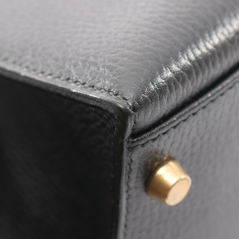 愛馬仕 Kelly 32 手提包,黑色,外側縫線 Ardennes 皮革,二手,金色五金-9