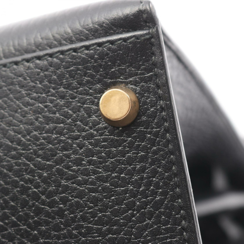 愛馬仕 Kelly 32 手提包,黑色,外側縫線 Ardennes 皮革,二手,金色五金-10