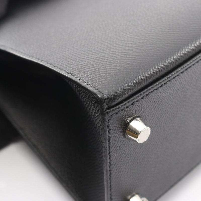 愛馬仕 Kelly 25 單肩手提包,Z 字形外側縫線,Epsom 皮革,黑色,二手,帶五金配件-6