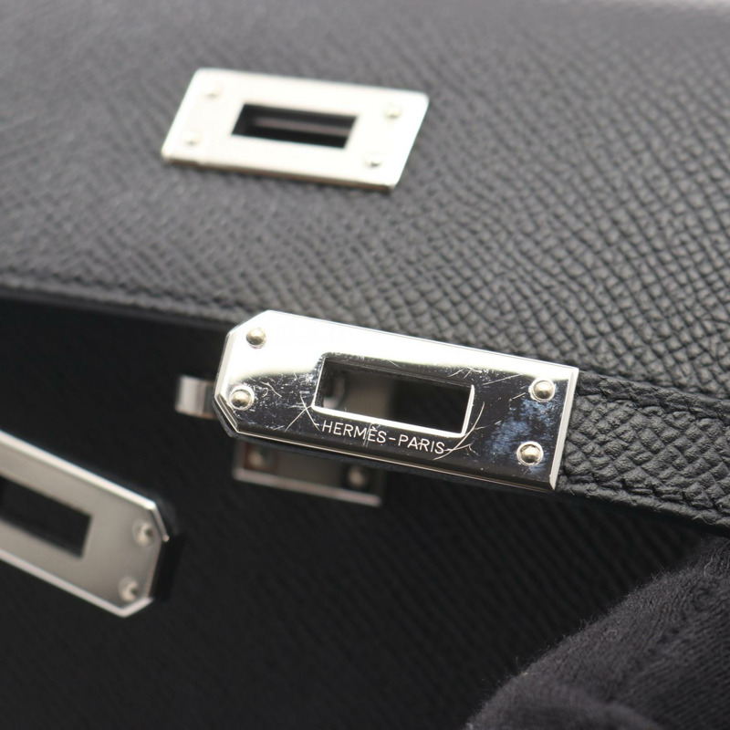 愛馬仕 Kelly 25 單肩手提包,Z 字形外側縫線,Epsom 皮革,黑色,二手,帶五金配件-9