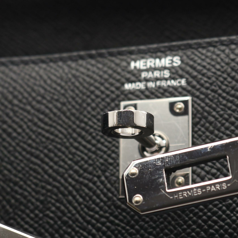 愛馬仕 Kelly 25 單肩手提包,Z 字形外側縫線,Epsom 皮革,黑色,二手,帶五金配件-10