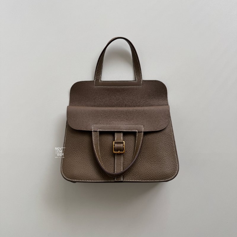 98新🫰🏻 全配有購證🙌🏻 Hermès 愛馬仕 Halzan 25 大象灰金釦-2