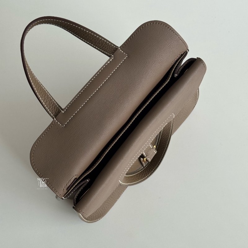 98新🫰🏻 全配有購證🙌🏻 Hermès 愛馬仕 Halzan 25 大象灰金釦-4