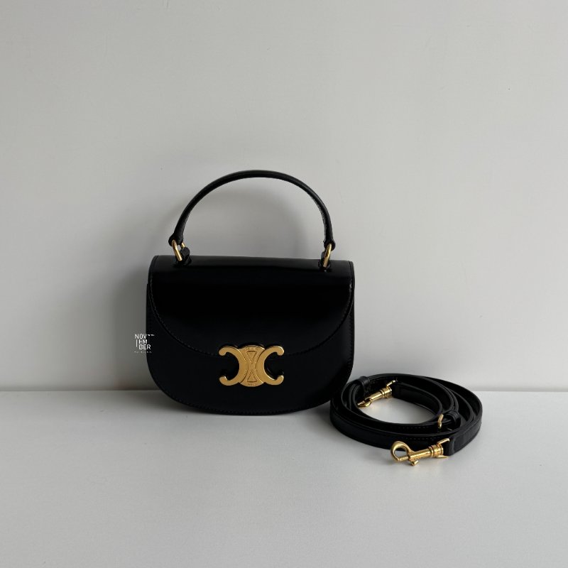 99新🆕 Celine 瑟琳 Mini Besace 手柄馬鞍包 迷你 黑金-1