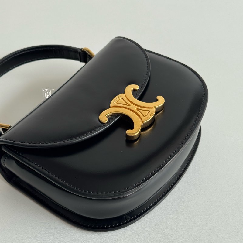 99新🆕 Celine 瑟琳 Mini Besace 手柄馬鞍包 迷你 黑金-3