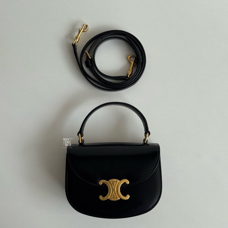 99新🆕 Celine 瑟琳 Mini Besace 手柄馬鞍包 迷你 黑金-5