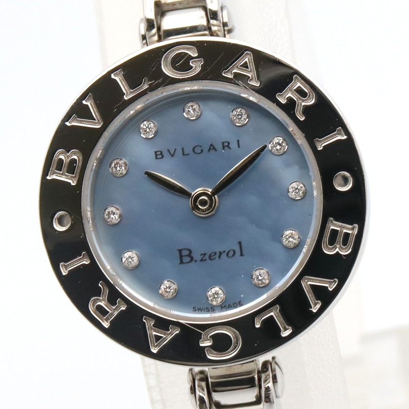 藍色母貝鑽石錶盤 不鏽鋼 石英 B.zero1 腕錶【BVLGARI 寶格麗】 BZ22S-2